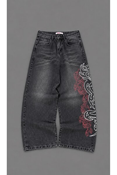 Köstebek Streetwear Tribal Desenli Yıkamalı Kumaş Kot Pantolon