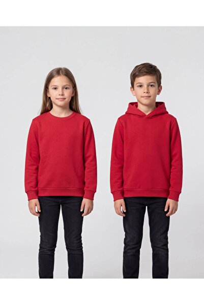 Çoçuk Unisex 2'li Sweatshirt Seti- 1 Sweat+ 1 Hoodie- Pamuklu