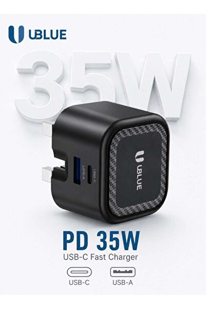 UBLUE 35W GaN Type-C Wall Charger, 2-Port (USB-C + USB-A), AC 200–240V, Black...