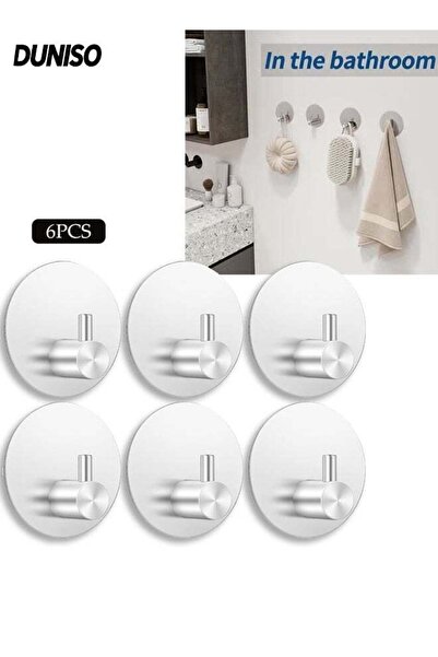 DUNISO 6-Pieces Self Adhesive Hooks for Hanging,Waterproof 304 Stainless Stee...