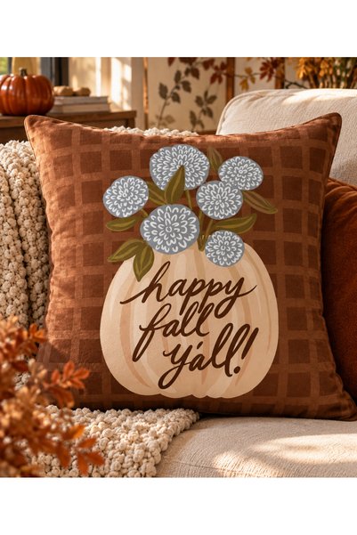 RahanDesign Autumn Themed 3-Piece Throw Pillow Cover Set - Pumpkin & Floral Patterned Double-Sided Suede Decorative Throw Pillow - 43X43 & 30X50 cm