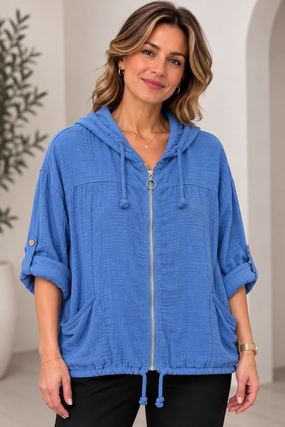 MENSAR OTANTİK Women's Italian Zip-Up Hooded Jacket