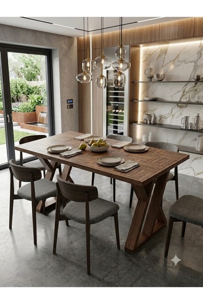 hgalpdesing Ahşap Ceviz renk Mutfak Yemek masası 140 X 80 cm , yükseklik 73 cm