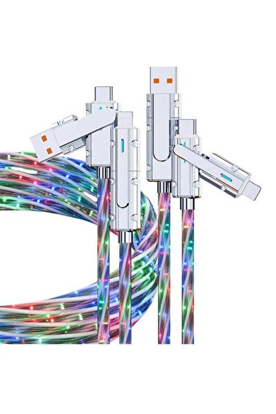 X-Level كابل شحن USB 4 في 1، سلك شحن سريع 100 واط، كابل USB-C مضيء متعدد الأل...