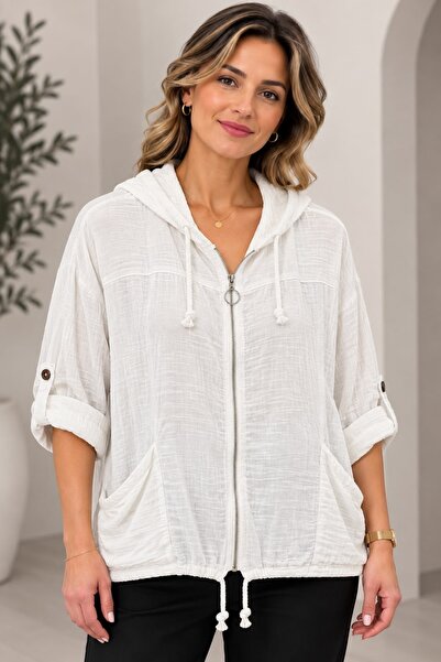 MENSAR OTANTİK Women's Italian Zip-Up Hooded Jacket