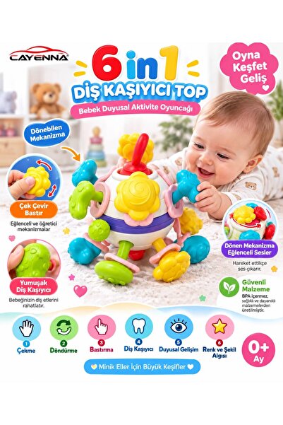 cayenna 6’sı 1 Arada Diş Kaşıyıcı Top – Bebek Duyusal Aktivite ve Gelişim Oyu...
