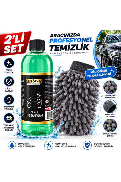 Cilalı Oto Şampuanı + Mikrofiber Yıkama Eldiveni 2'li Set
