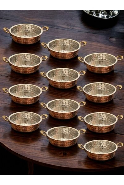 BARITCIOGLU Presentation Plate Copper Pan Set of 12 Breakfast Plate Set