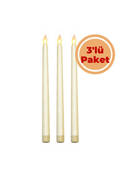 Renk İthalat Led Şamdan Mum Beyaz 3'lü Paket Pilli Alev Efektli 28 cm