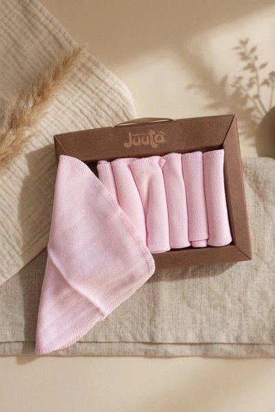 Babydonat 100% Cotton Pink Plain Baby Mouth Wipes Set - Set of 7 Soft Textured Baby Wipes with Ecological Gift Box
