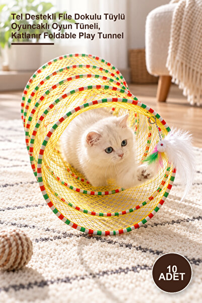 Yenilig 10 Pieces Foldable Cat Tunnel – Play Tunnel with Wire Support, Mesh T...