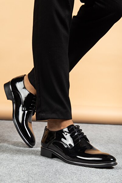maximoda Completely Made of Patent Leather and Matte Black, Classic Men's Shoes.