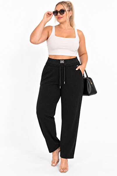 MOTIVATION Plus Size High Waist Ribbed Textured Lace-Up Pocketed Skinny Leg W...