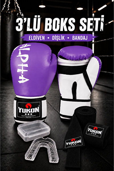 Yukon Alpha 3'lü Boks Seti Boks Eldiveni Boks Bandajı Dişlik Kick Boks Eldive...