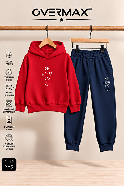 OVERMAX Oh Happy Day Printed Hooded Sweatshirt Tracksuit Set - Ages 3-12