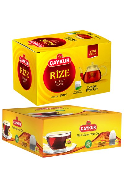 Çaykur Gold 100-Pack Cups and Rize 40-Pack Teapot Tea Bag Package