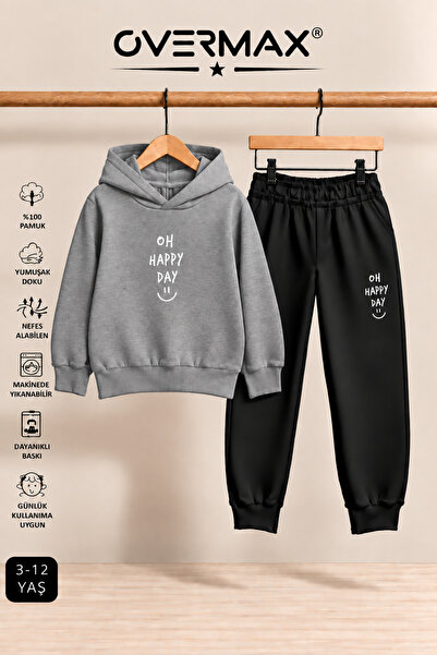 OVERMAX Oh Happy Day Printed Hooded Sweatshirt Tracksuit Set - Ages 3-12