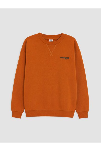 LC Waikiki Turuncu Bisiklet Yaka Erkek Çocuk Kalın Sweatshirt