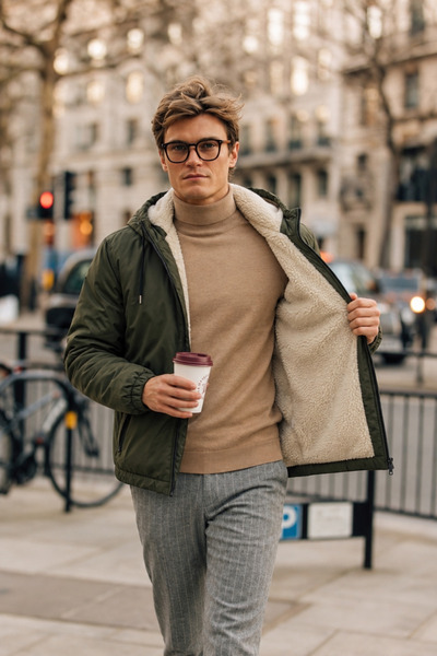 DAMGA JEANS معطف واق من المطر والرياح للرجال من تريند مصنوع من الفرو باللون ا...