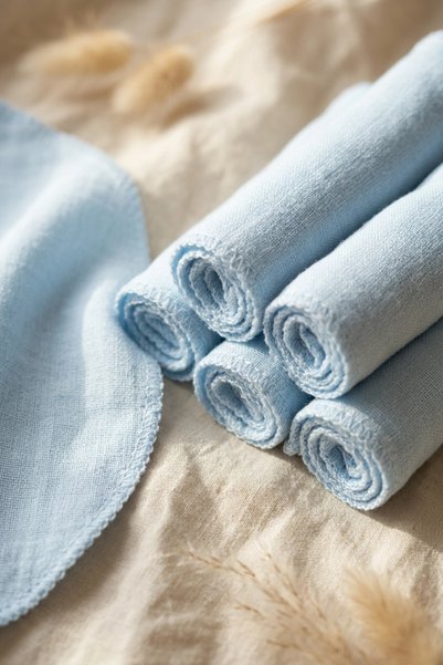 Babydonat 100% Cotton Blue Plain Baby Mouth Wipes Set - Set of 7 Soft Textured Baby Wipes with Ecological Gift Box