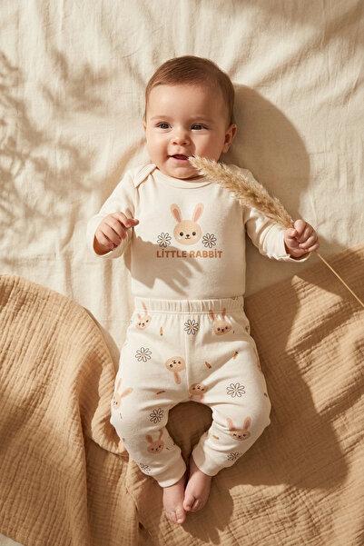 Babydonat طقم بناتي مكون من قطعتين من القطن بنسبة 100% بنمط كريمي على شكل أرن...