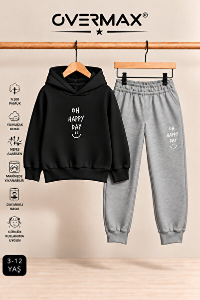 OVERMAX Oh Happy Day Printed Hooded Sweatshirt Tracksuit Set - Ages 3-12