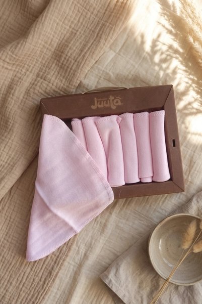 Babydonat 100% Cotton Pink Plain Baby Mouth Wipes Set - Set of 7 Soft Textured Baby Wipes with Ecological Gift Box
