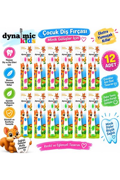 Dynamic Kids 12’li Çocuk Diş Fırçası Seti – Ekstra Yumuşak Extra Soft Kıllı, ...