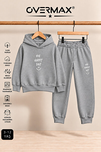 OVERMAX Oh Happy Day Printed Hooded Sweatshirt Tracksuit Set - Ages 3-12