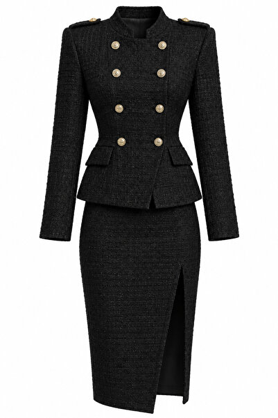Julidress Double-Breasted Jacket and Mini Skirt Premium Tweed Set