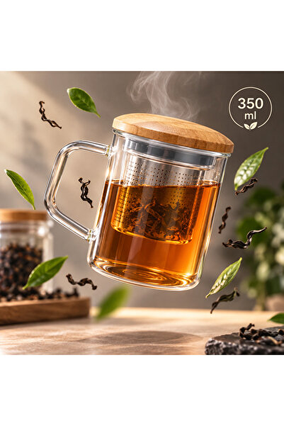 THIRTEEN SELECT كوب زجاجي من البوروسيليكات سعة 350 مل مع مصفاة - غطاء من الخي...