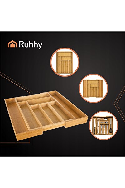 Ruhhy Organizator de sertar pentru tacâmuri din bambus 50 x 45,5 cm