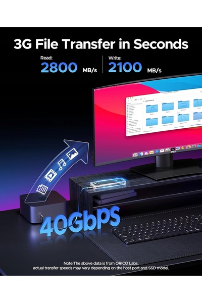 Orico TCM2-U4 Carcasă transparentă USB4 40Gbps pentru SSD M.2 NVMe cu ventilator