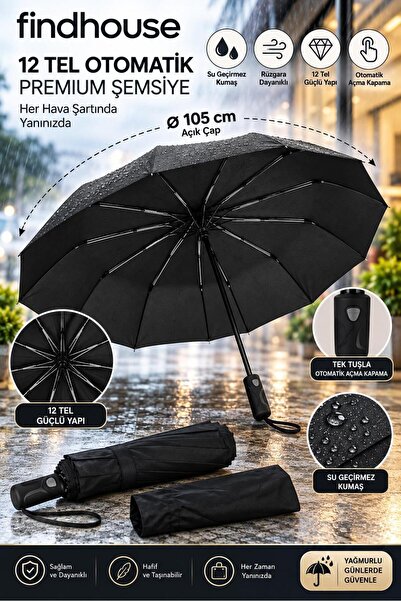 Bulika Rüzgarda Dönmeyen Tam Otomatik 105cm 12 Telli Premium Lüks Dayanıklı E...