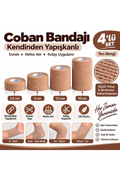 MaxiMood Coban Bandajı Kendinden Yapışkanlı - 4 Boy (2.5Cm 5Cm 7.5Cm 10Cm)