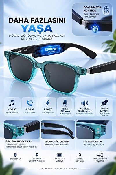 Chunky Frame Bluetooth Müzik Arama Özellikli Açık Kulak Ses Deneyimli, Dahili...