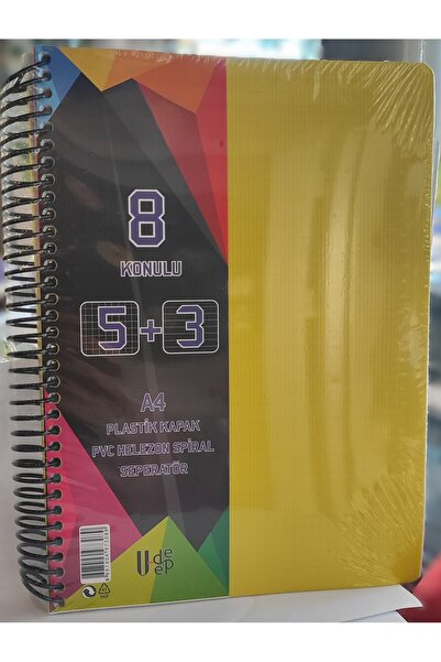 ada çanta kırtasiye Udeep Spiral 5+3 Striped+Square A4 Size 200 Sheets Notebo...