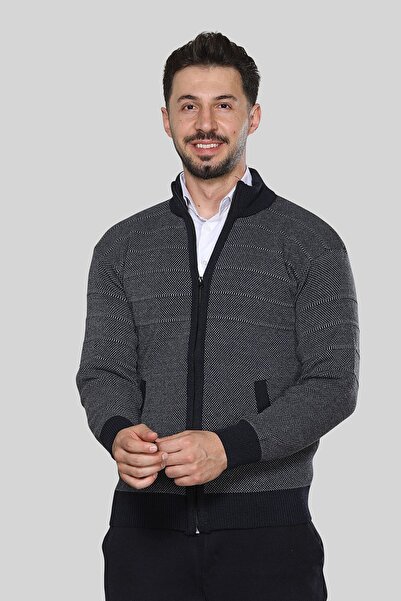 KZC TEKSTİL Erkek Triko Akrilik Kalın Dokulu Klasik Fit Fermuarlı Cepli Kışlı...
