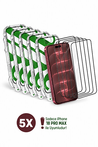 Evax [5 Adet e-Pro] iPhone 18 Pro Max Uyumlu Kolay Kurulum Aparatlı 5D Platin...