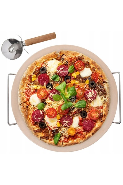 ARTEMİSPAK Piatră de copt pizza în formă de placă, cu suport + cuțit de tăiat