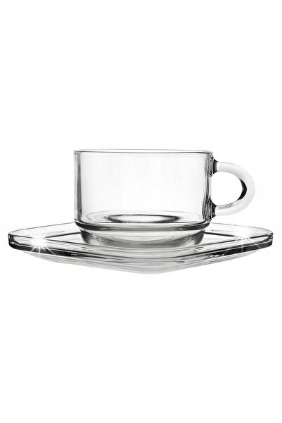 LAV Set de 6 pahare de sticlă cu farfurioare pentru cafea și ceai