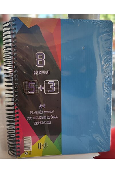 ada çanta kırtasiye Udeep Spiral 5+3 Striped+Square A4 Size 200 Sheets Notebo...