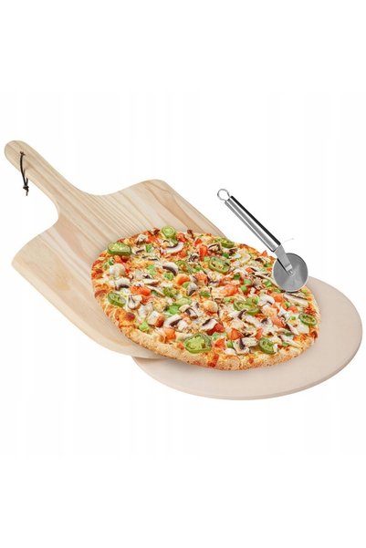 ARTEMİSPAK Piatră de copt pizza din cărămidă + Lopată din lemn + Cuțit de tăiat