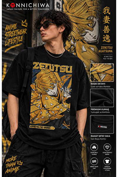 FG KONNİCHİWA Demon Slayer Akaza Tanjiro Nezuko Zenitsu Inosuke Printed Black...
