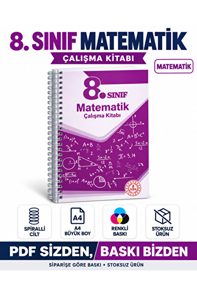 8. Sınıf Matematik Çalışma Kitabı MEB Kaynaklı LGS Hazırlık A4 Renkli Spiralli Güncel Baskı