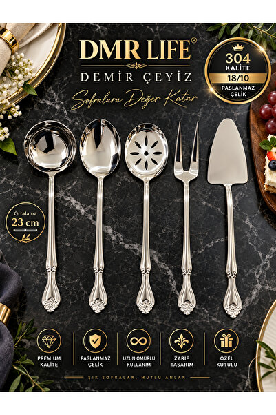 DMR LİFE 5 Piece Ottoman Plain Sauce Serving Set 18/10 (Small Size)