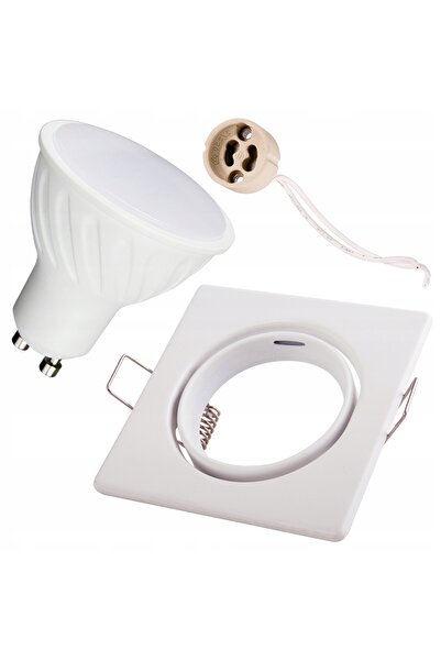 LUMENIX 6x corp de iluminat cu halogen pătrat ALB + bec LED GU10 5W Cald