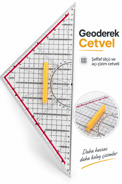 LİVA CRAFT Art & Craft Geoderek Cetvel, Üçgen Terzi Cetveli, Modelist Cetveli