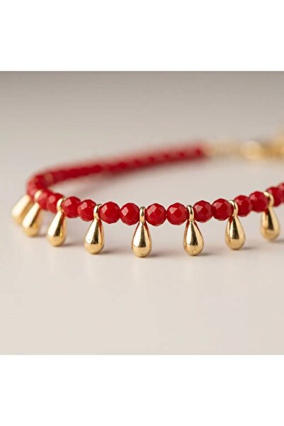 Beatis Women's Red Beaded Necklace Gold Color Drop Dangle Stylish Design Neck...