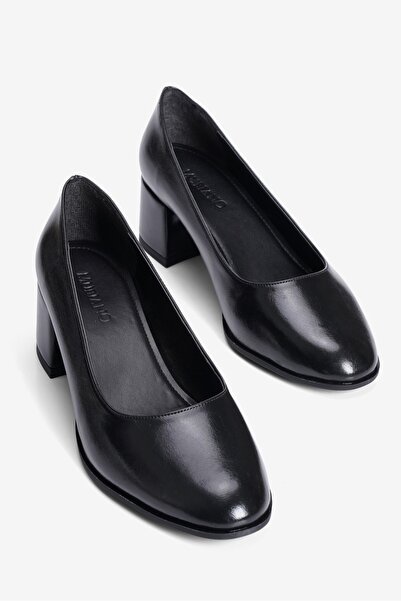 Mubiano Women's High Heel Shoes Oval Toe Thick Heel Lotte Black
